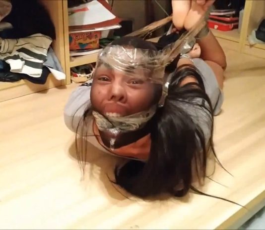 Fucked Up With Pantyhose And Extreme Hogtie! Pantyhose encased girl barefoot and gagged in extremely strict hogtie