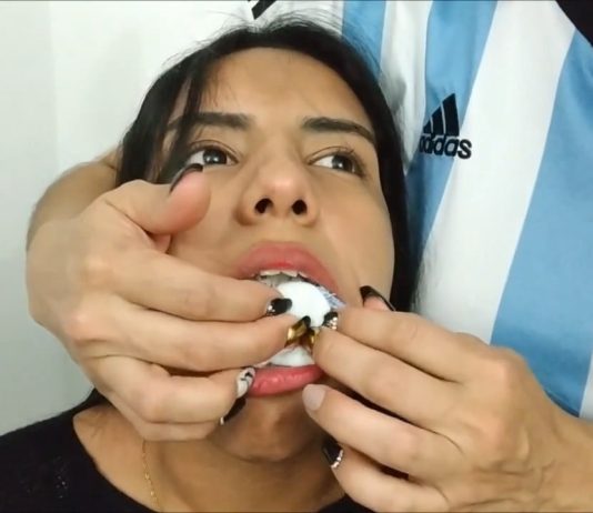 Gagged With 10 Socks And Clear Tape! Girl has her big mouth stuffed with multiple socks