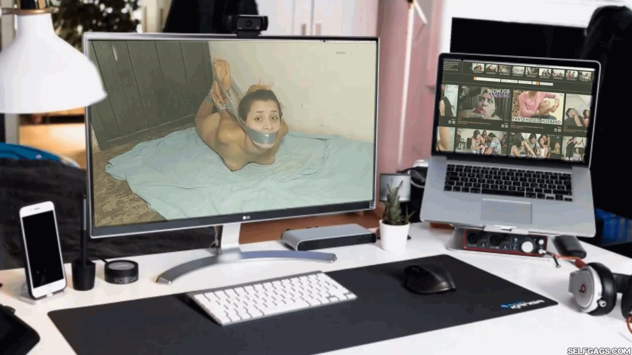Girl hogtied naked in the basement
