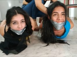Two girls hogtied and gagged