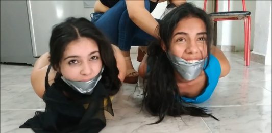 Hogtied Helpless By Their Evil Cousin Two girls hogtied and gagged