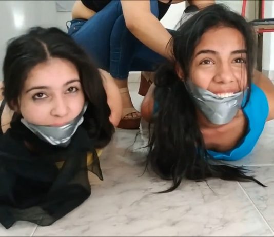 Hogtied Helpless By Their Evil Cousin Two girls hogtied and gagged