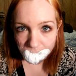 College girl self gagged with socks and clear tape