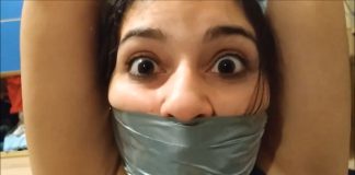 Big Sister Gets Bondage Betrayal Wide eyed girl with duct tape wrapped around her face