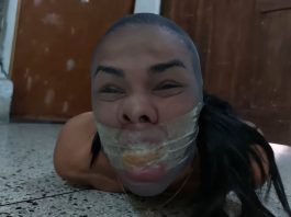 Fashion Model Turned Piggy Girl Pantyhose encased girl hogtied on the floor