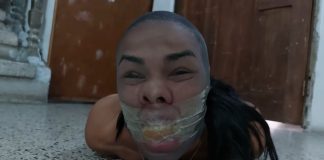 Fashion Model Turned Piggy Girl Pantyhose encased girl hogtied on the floor