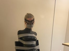 Criminal Catburglar Unmasked In Bondage Blonde catsuit burglar in tape bondage