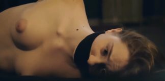 Déborah François OTM Gagged Naked In Bondage Déborah François over the mouth gagged and topless