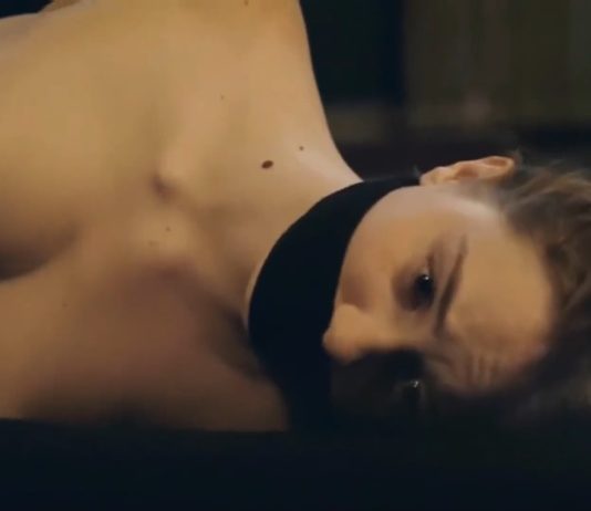 Déborah François OTM Gagged Naked In Bondage Déborah François over the mouth gagged and topless