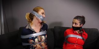 Double Crossed Office Girls Julie & Mila In Bondage Two bound and gagged secretaries helplessly stare at each other