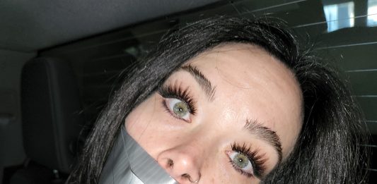 Kidnapped Hiker All Taped Up In The Backseat! Tape gagged girl looking scared and helpless