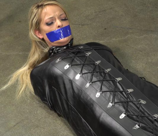 Bella Ink Vibrated To Orgasms In Sleepsack Bondage Bella Ink gagged in tight leather sleepsack mummification