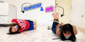 Nanny And Girl Hogtied And Gagged By Two Lesbian Bitches Old nanny hogtied and gagged next to cute bondage girl