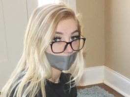 Blonde babysitter gagged with duct tape