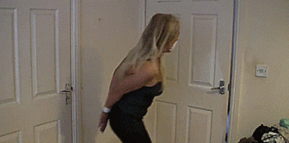 Hide Girl Hide! – Bondage GIF Gagged bondage blonde tries to escape - bondage gif