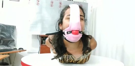 Hogtied Girl Humiliated With Dirty Panties Panty hooded bondage girl hogtied and ball gagged
