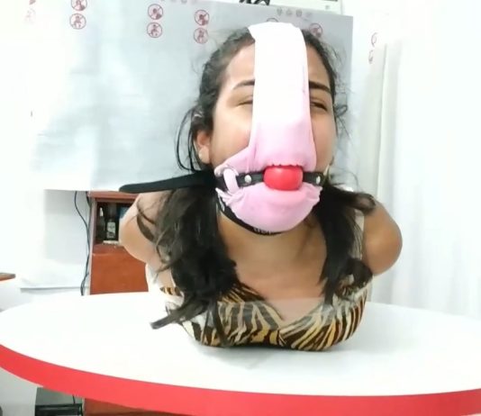 Hogtied Girl Humiliated With Dirty Panties Panty hooded bondage girl hogtied and ball gagged