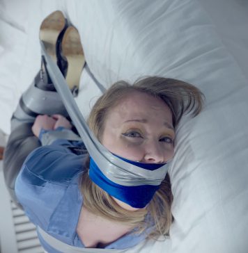 Secretary Lil Missy UK Grabbed For Bondage Lil Missy UK strictly hogtied in high heels