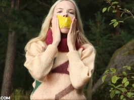 Blonde Hottie With A Fetish For Gags Blonde sweater girl self-gagged in forest