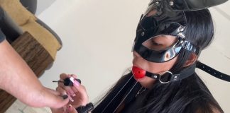 Young Lesbian Mistress Trains Her Slave Girl (Day 1 of 7) – Selfgags Ball gagged girl wearing bunny fetish mask gives mistress nail polish