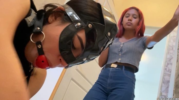Lesbian Mistress Training Gagged Slave Girl with toilet cleaning