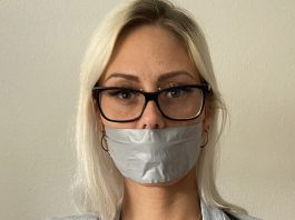 Tape Gagged Blonde Girl With Glasses