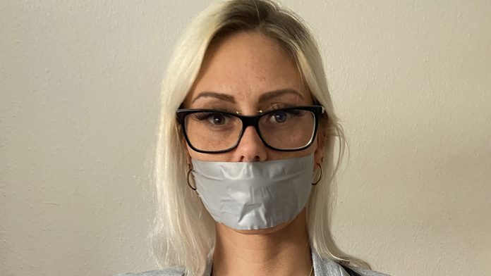 Tape Gagged Blonde Girl With Glasses