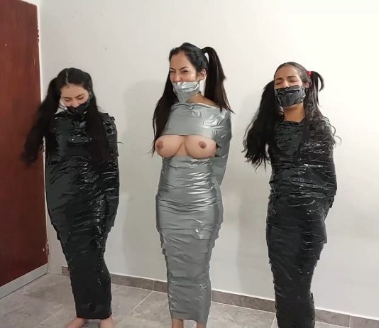Three Struggling Bondage Mummies – Selfgags Three mummified women tightly gagged with duct tape