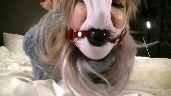 Ball gagged babysitter panty hooded and humiliated
