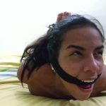 Hogtied girl cleave gagged with rope in strict hogtie