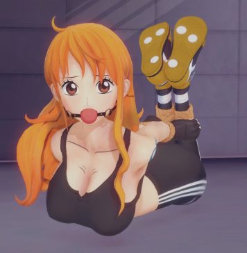 Nami Struggles In Hogtie While Ball Gagged Nami-One-Piece-Hogtied-Ball-Gagged