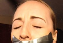 Blonde bondage slut tape gagged and drooling