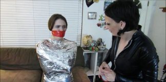 Mummified Woman Can’t Escape Duct tape mummified girl gagged