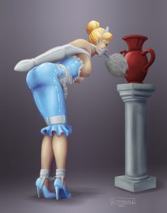 A cartoon drawing of Disney princess Cinderella in a BDSM situation