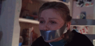 Kirsten Dunst Bound And Gagged in Small Soldiers – Bondage Gifs A gif showing actress Kirsten Dunst bound and gagged in the movie Small Soldiers