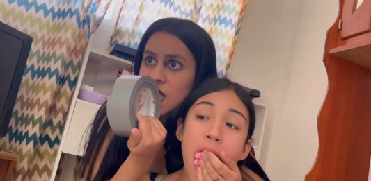 18-Year-Old Girl Bound By Kinky Witch – Selfgags A scary witch has gagged a cute girl with panties and she is now preparing to use duct tape on her mouth, too