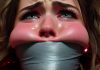 Tape Gagged Cheerleaders in Trouble – AI Art A super tightly tape gagged cheerleader with bulging cheeks