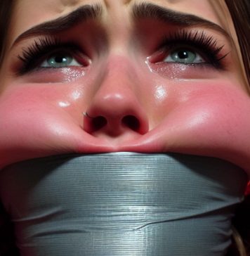 Tape Gagged Cheerleaders in Trouble – AI Art A super tightly tape gagged cheerleader with bulging cheeks