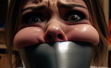 Frantic Babysitters Tape Gagged Tight – AI Art