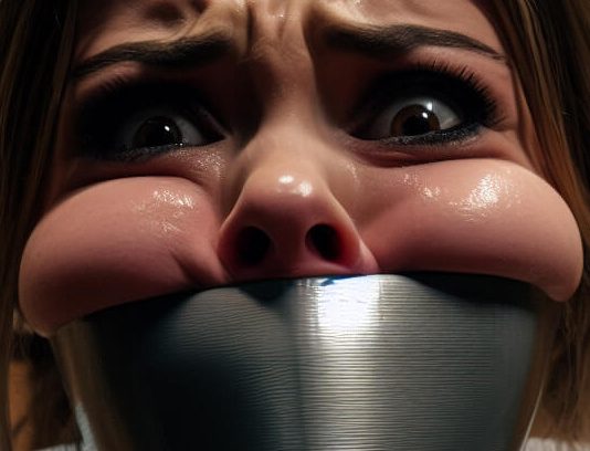 Frantic Babysitters Tape Gagged Tight – AI Art