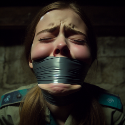 18-year-old girl scout tape gagged really tight (AI generated fetish image)