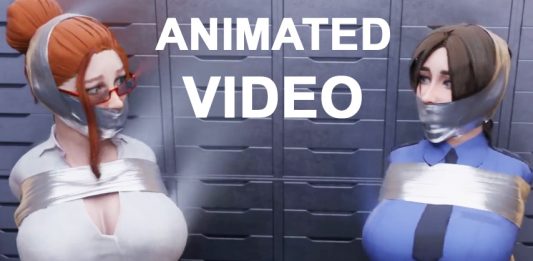 Two Ladies Tape Bound In Vault – Animated 3D Bondage Video Two busty women tape tied and wrap gagged in animated 3D bondage video