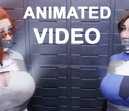 Two Ladies Tape Bound In Vault – Animated 3D Bondage Video Two busty women tape tied and wrap gagged in animated 3D bondage video