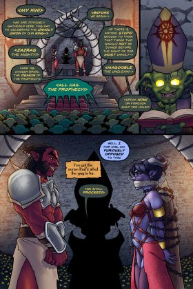 An erotic BDSM comic featuring four heroines in Goblin Town, facing bondage, submission, and dark desires from goblins as they endure intense sexual torment and struggle to escape.