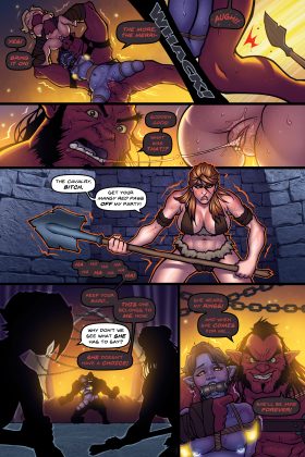 An erotic BDSM comic featuring four heroines in Goblin Town, facing bondage, submission, and dark desires from goblins as they endure intense sexual torment and struggle to escape.