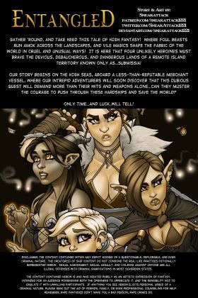 Four heroines bound on a ship, facing bondage, domination, and magical dangers in a BDSM fantasy comic.