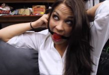 Ball-Gagged Hottie Layers Gag for Hot Muffles