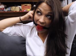 Ball-Gagged Hottie Layers Gag for Hot Muffles