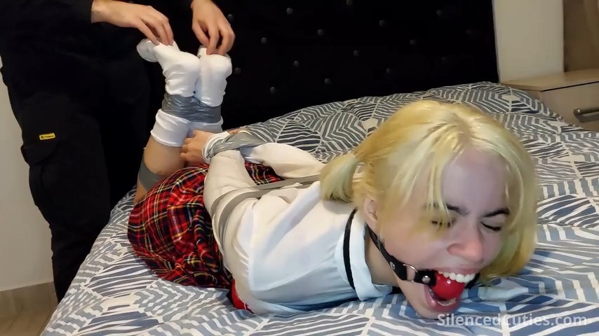 Failing schoolgirl Nani ball gagged, bound and foot tickled. From Clips4sale studio Silenced Cuties