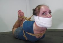 Rachel Adams visits Barcelona and joins Liricaa for a playful bondage shoot — tightly tied and gagged in true Spanish Ties style.